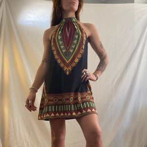 Aztec printed halter dress